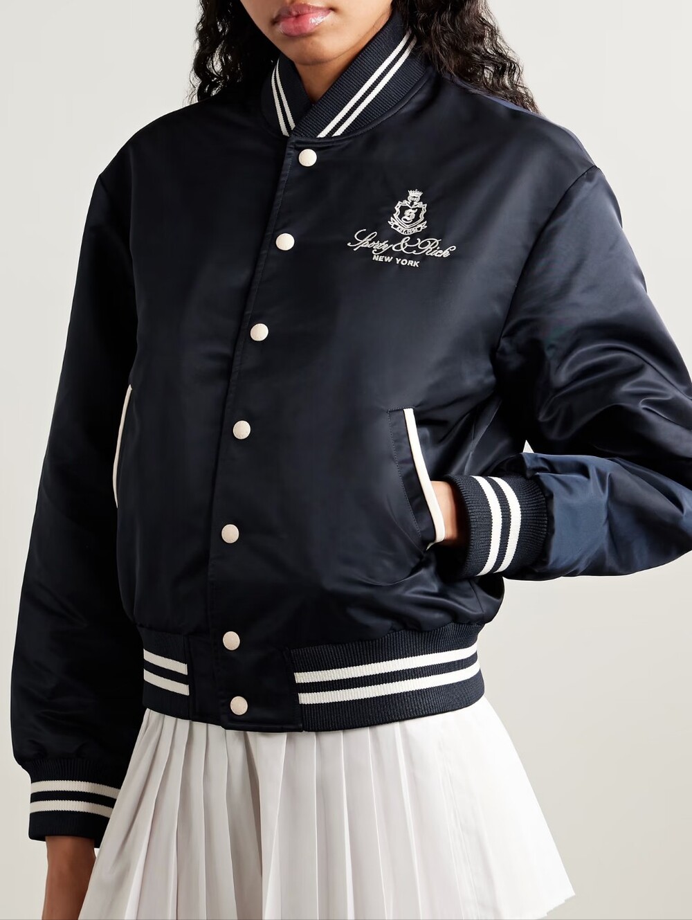 Sporty & Rich embroidered satin varsity jacket Size M